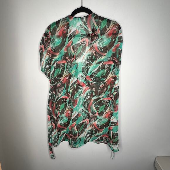 Becca Rebecca Virtue Tropical Printed Sheer Swim Cover Up Dress Size M-L - Picture 4 of 7